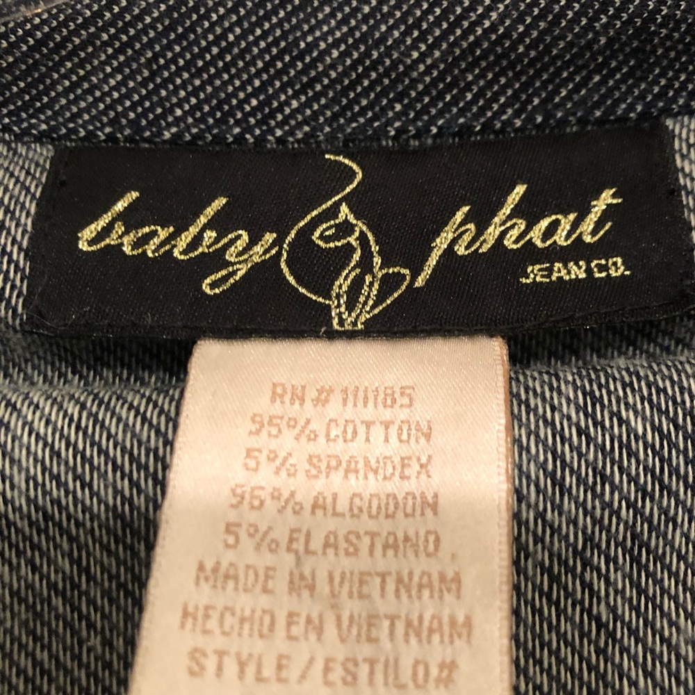 Vintage Y2K Baby Phat Dark Denim Jacket with Gold-Tone Zippers & Studs Size 2X - Picture 5 of 10